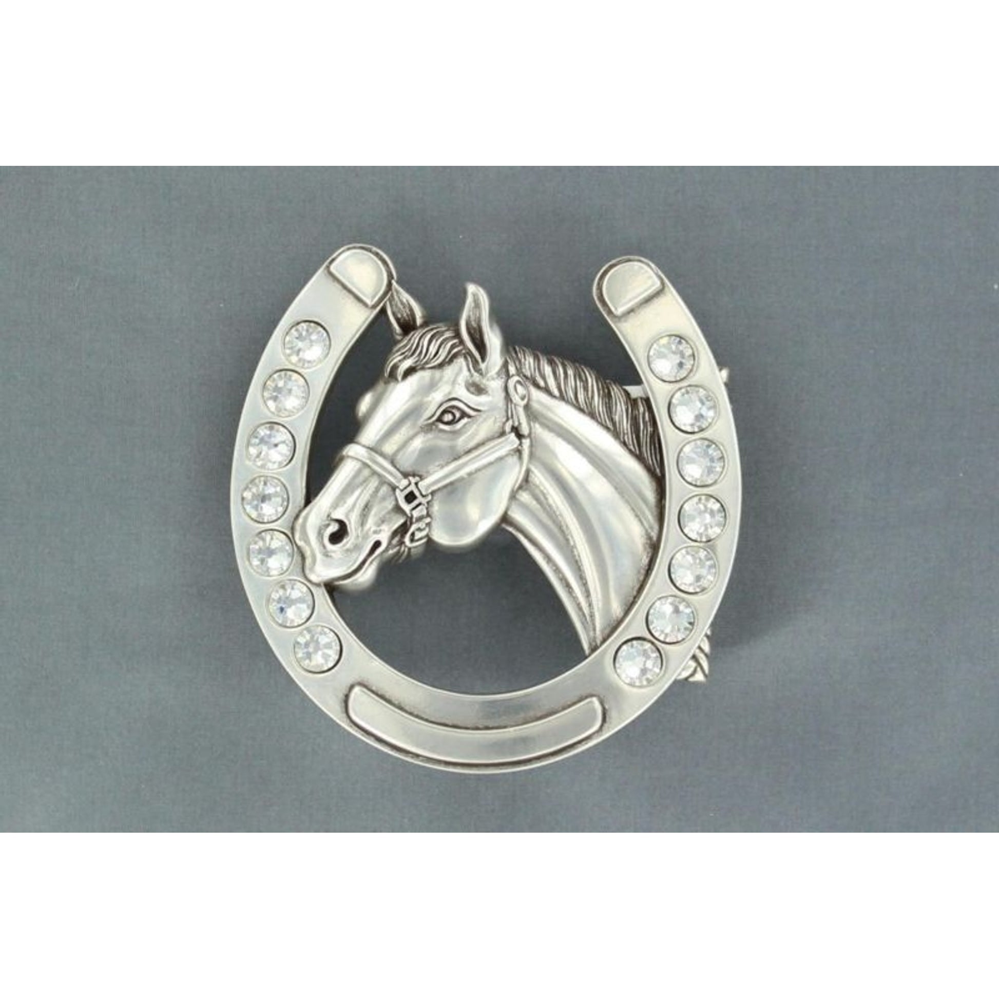 Nocona Horseshoe/Horsehead Crystal Buckle Silver