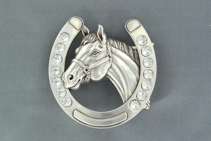 Nocona Horseshoe/Horsehead Crystal Buckle Silver