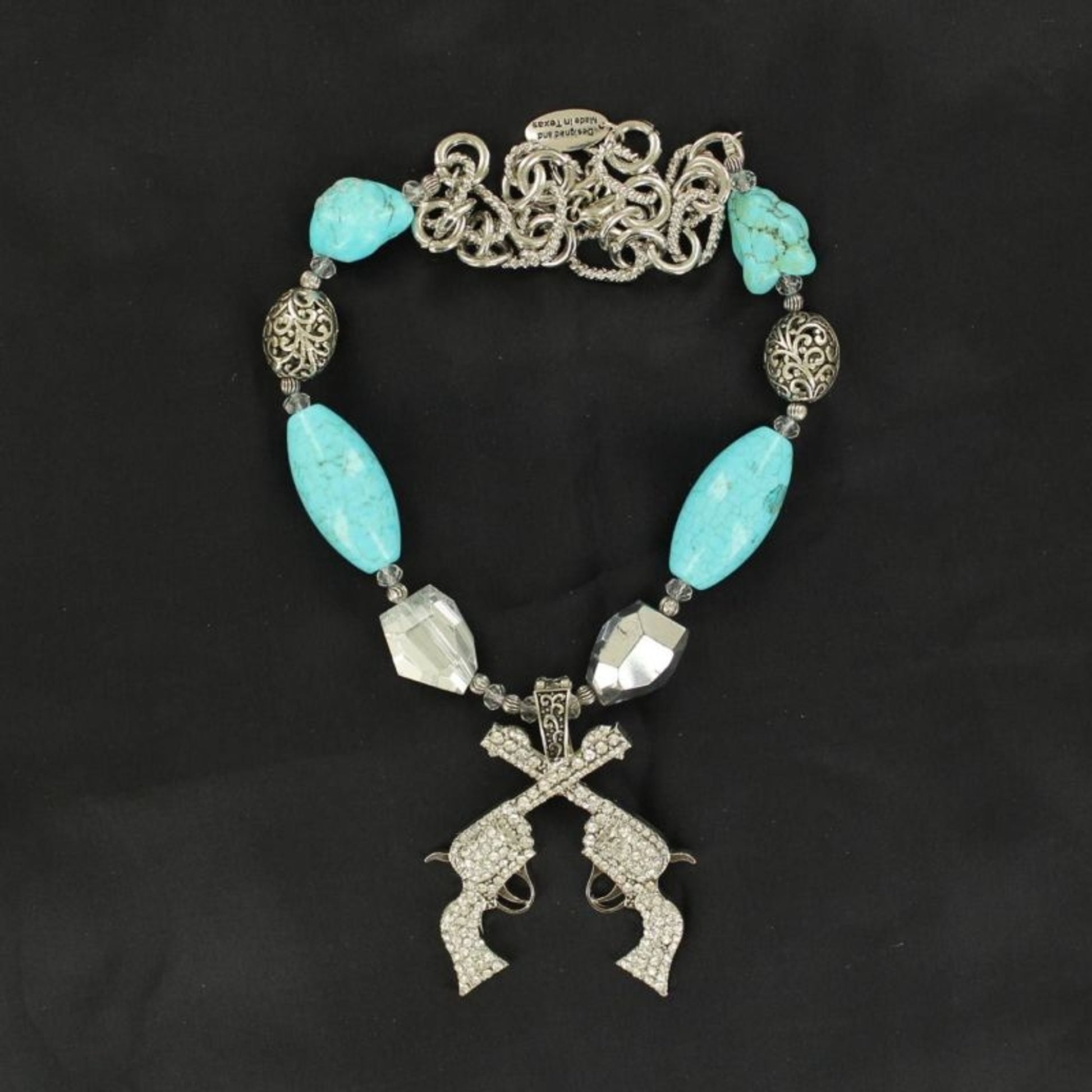 Blazin Roxx Pistols And Stone Necklace SetBk/Wh