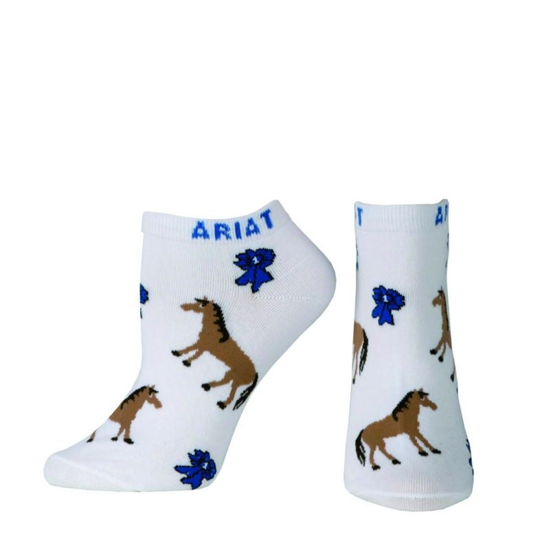 Ariat Womens Blue Ribbon No Show Sock Wht/Pnk/Turq