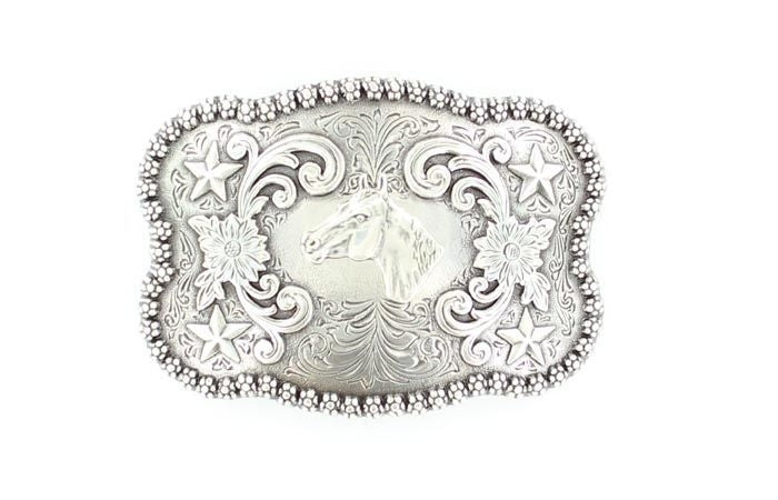 Nocona Berry Horsehead Buckle 2 x 3 Silver