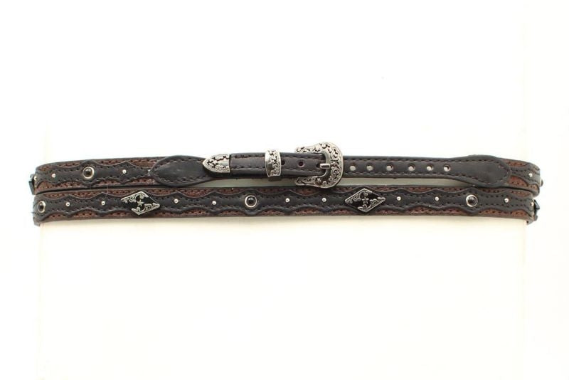 M-f Western DiamondOverlay Conch Hatband 3/8 Bk/Br