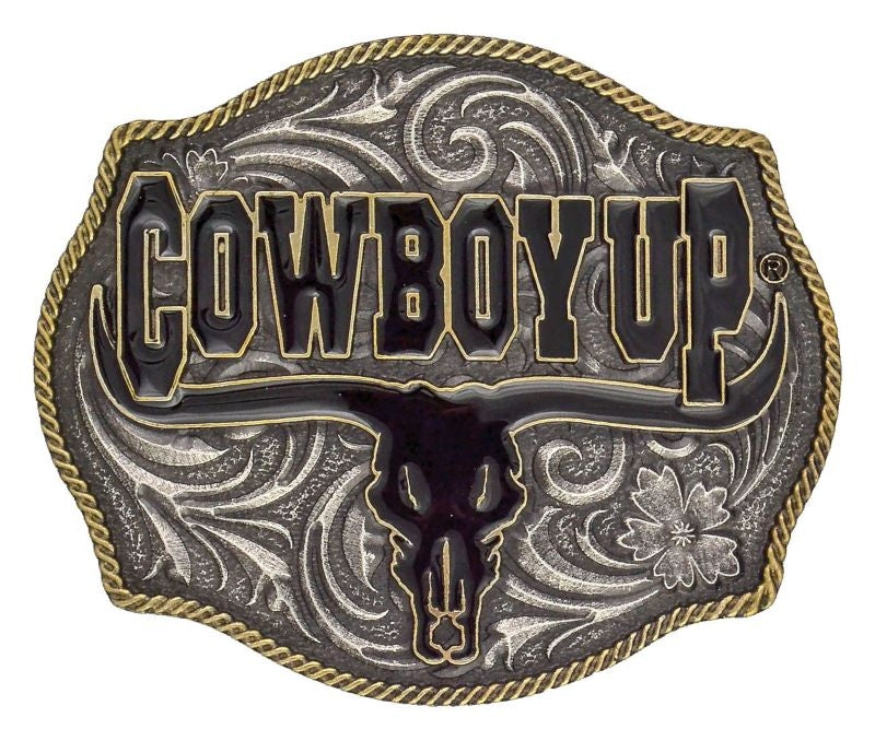 Cowboy Up Says The Bull Attitude Buckle 3.25X4 Brn