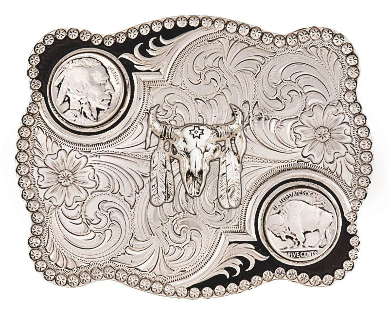 Buffalo Nickel Flourish Buckle/Buffalo Skull Br