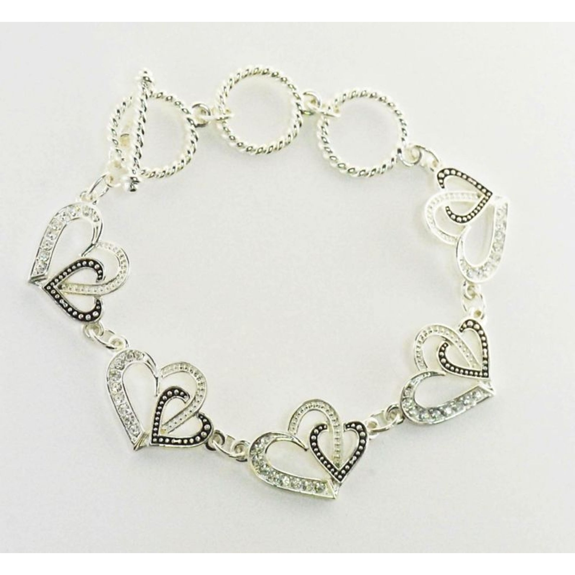 Western Edge Double Heart Toggle Bracelet Blk/Slvr