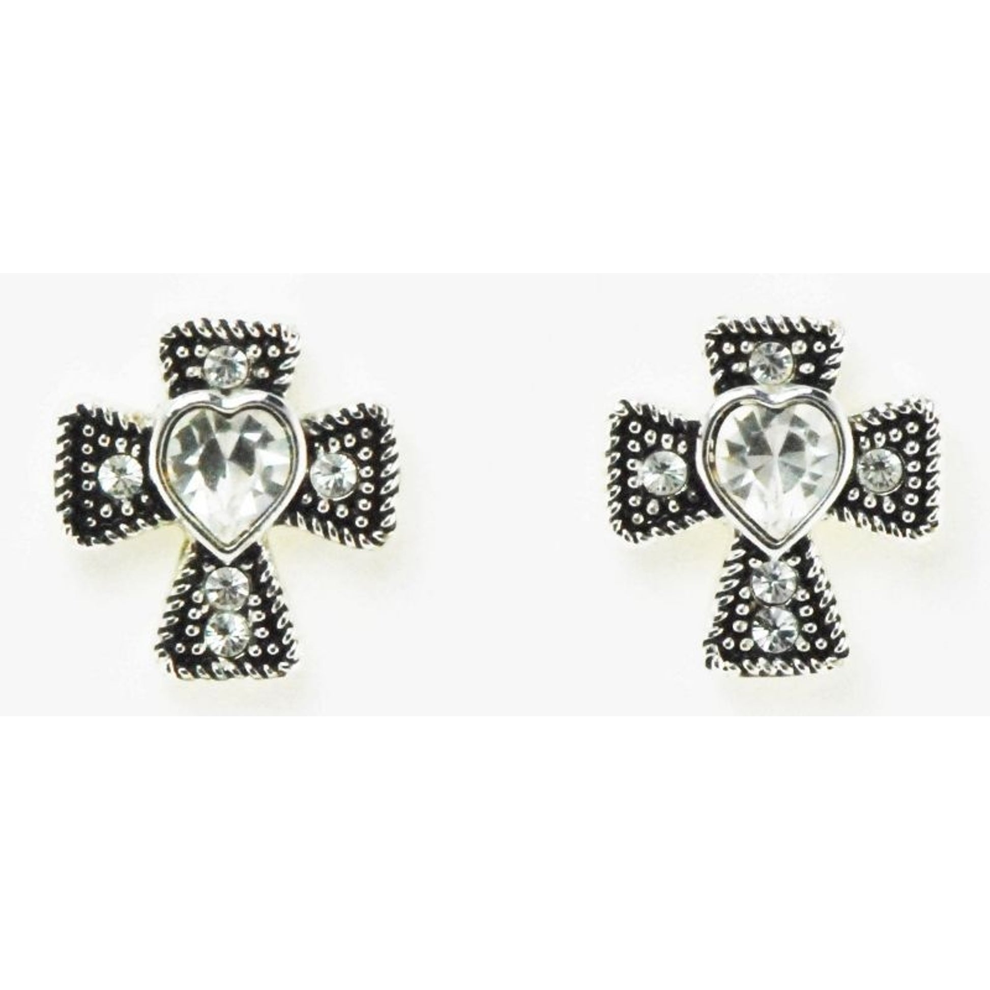 Western Edge Cross with Heart Earrings Crystal