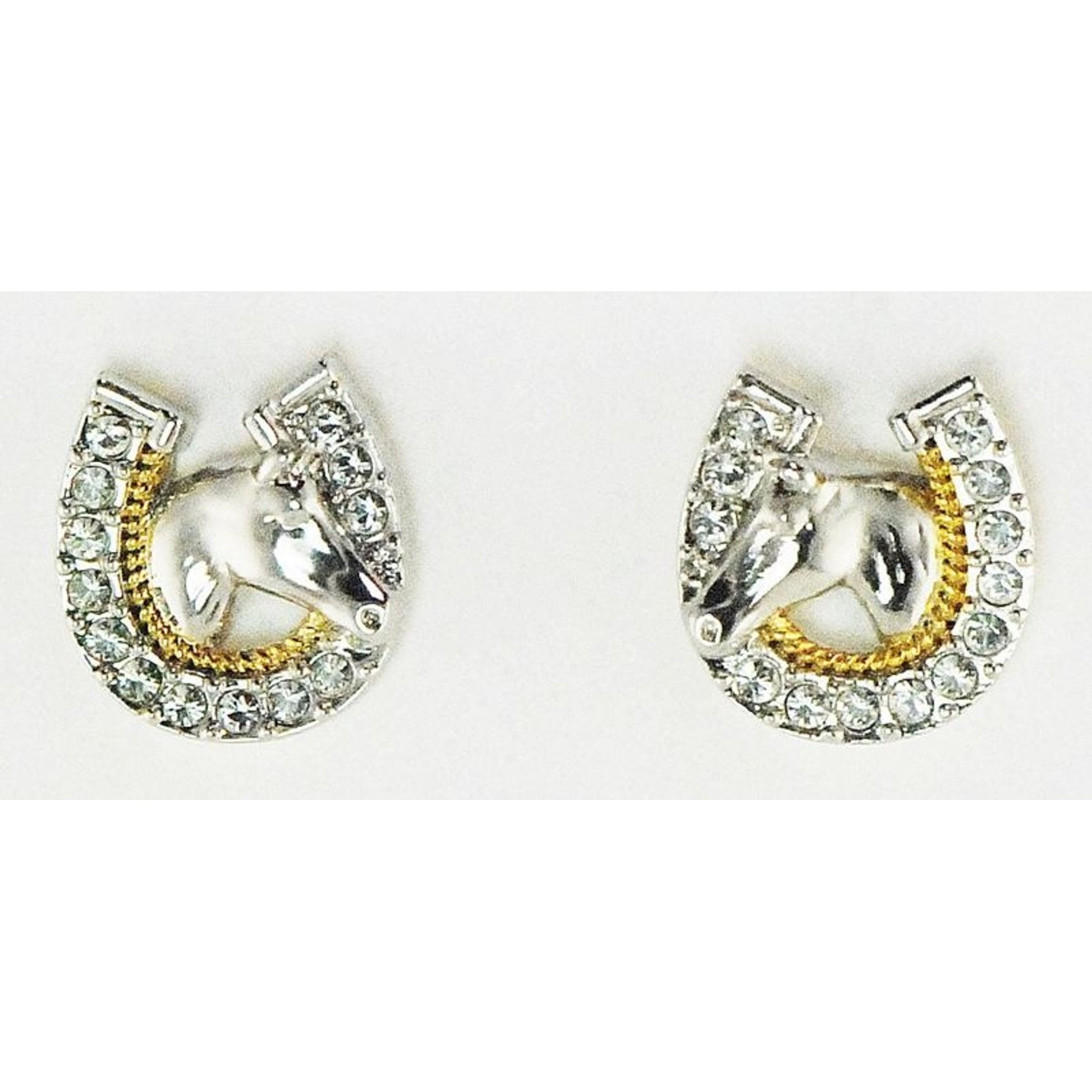 Western Edge Horseshoe Horsehead Earrings Slvr/Gld