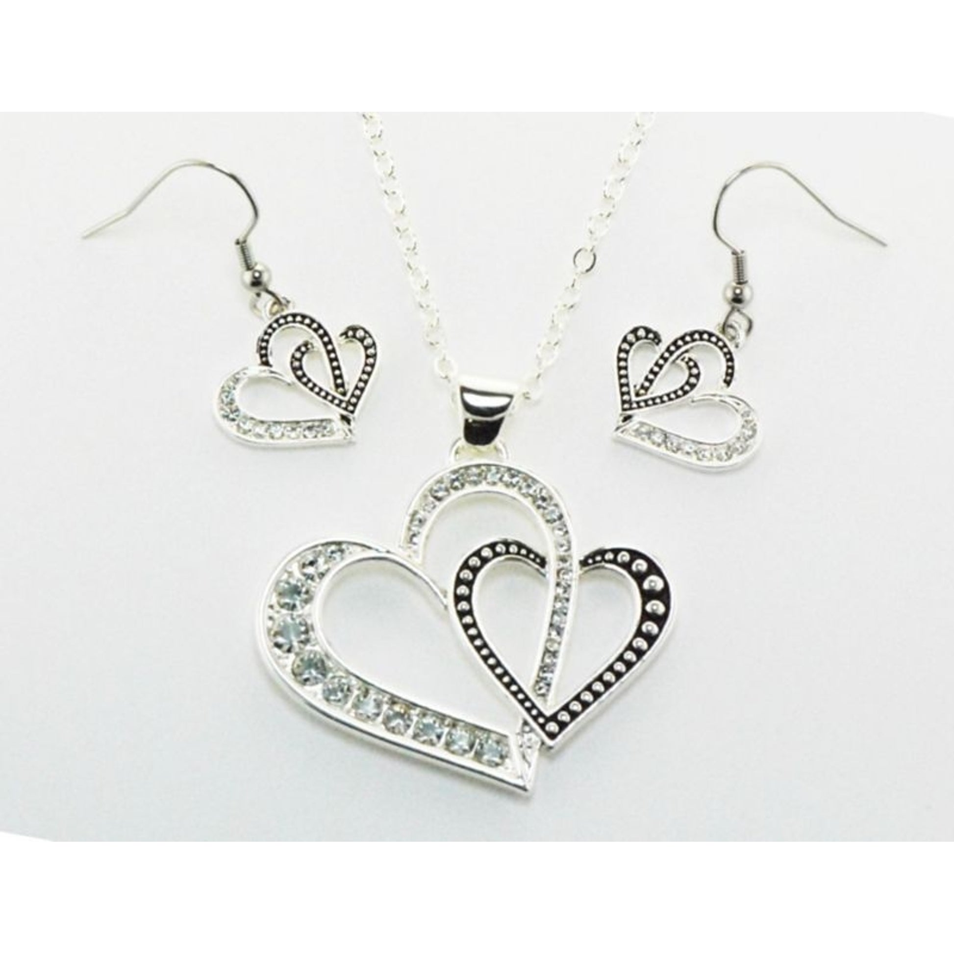 Western Edge Double Heart Jewelry Set Blk/Slvr