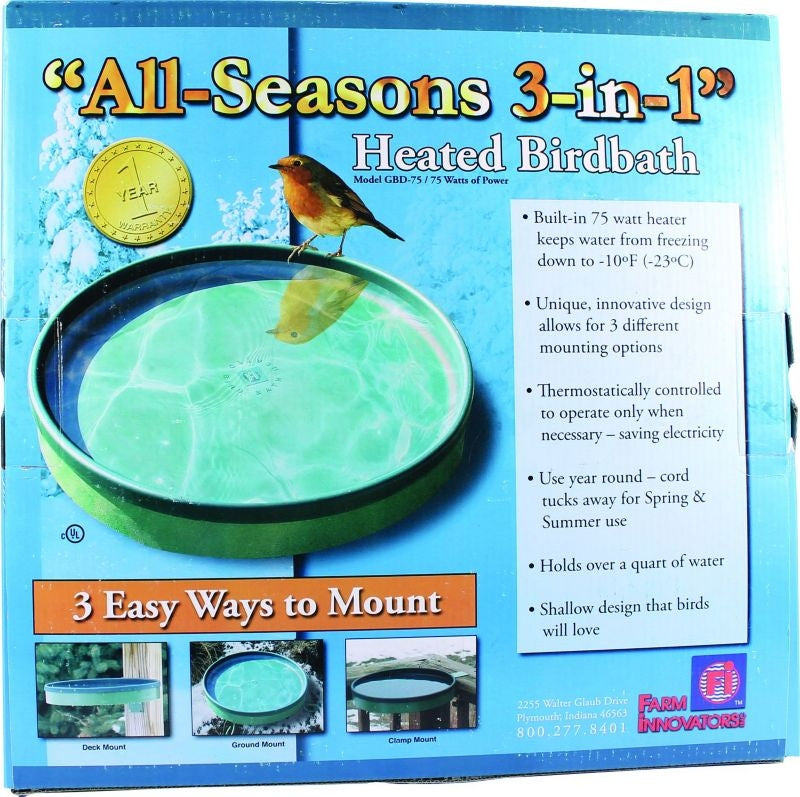 All Seasons 3-In-1 Heated Birdbath 75 Watt Grn
