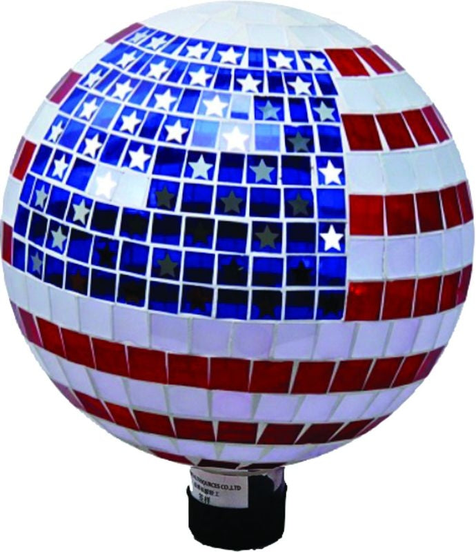 Mosaic Glass Stars/Stripe Gazing Globe 10 Rd/Wh/Bl