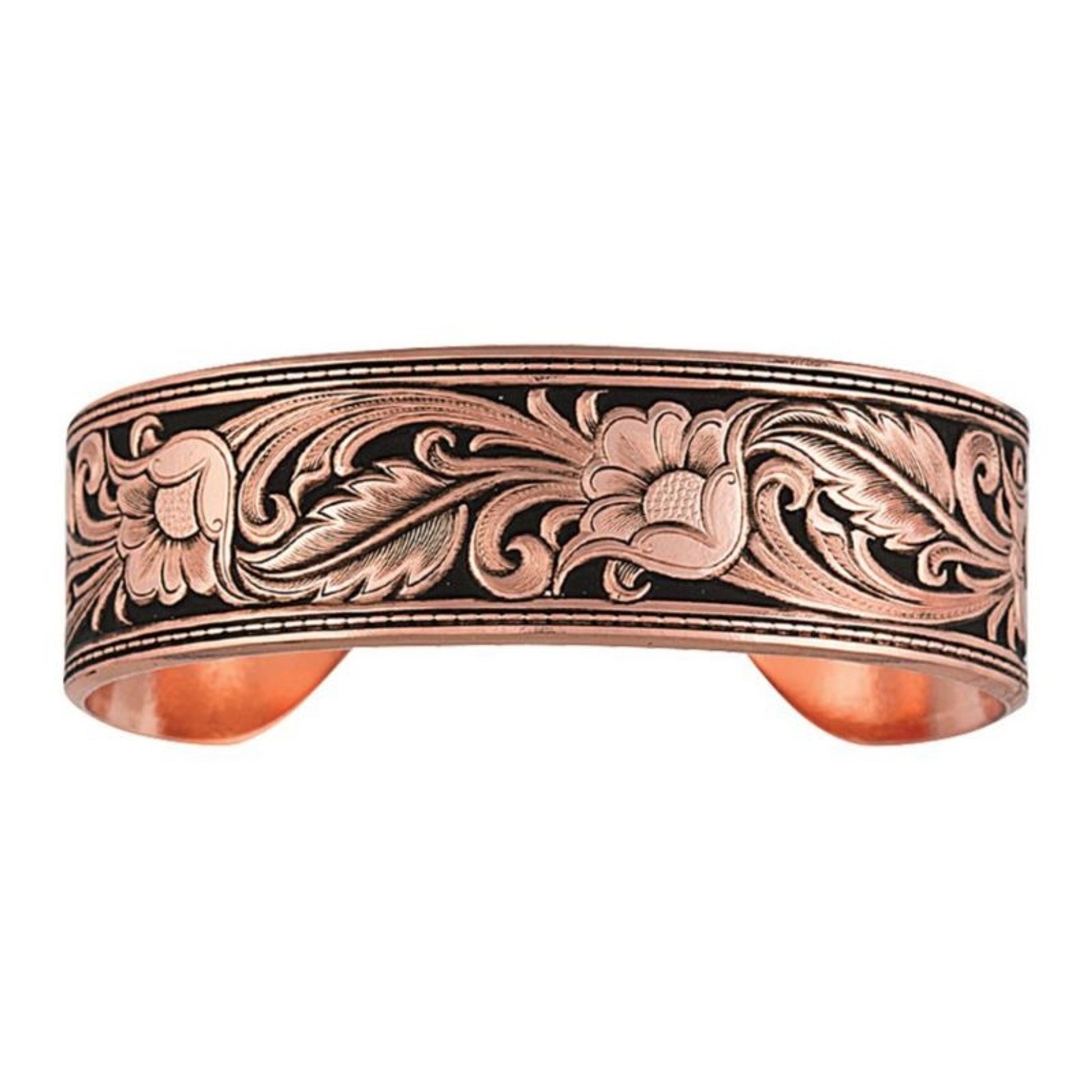 Burnished Leathercut Floral Cuff Bracelet