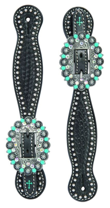 Turq Basketweave Ladies Spur Straps Ladies Black