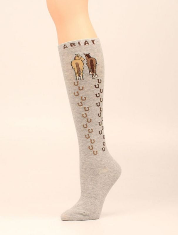 Ariat Horse Head Crew Sock Grey