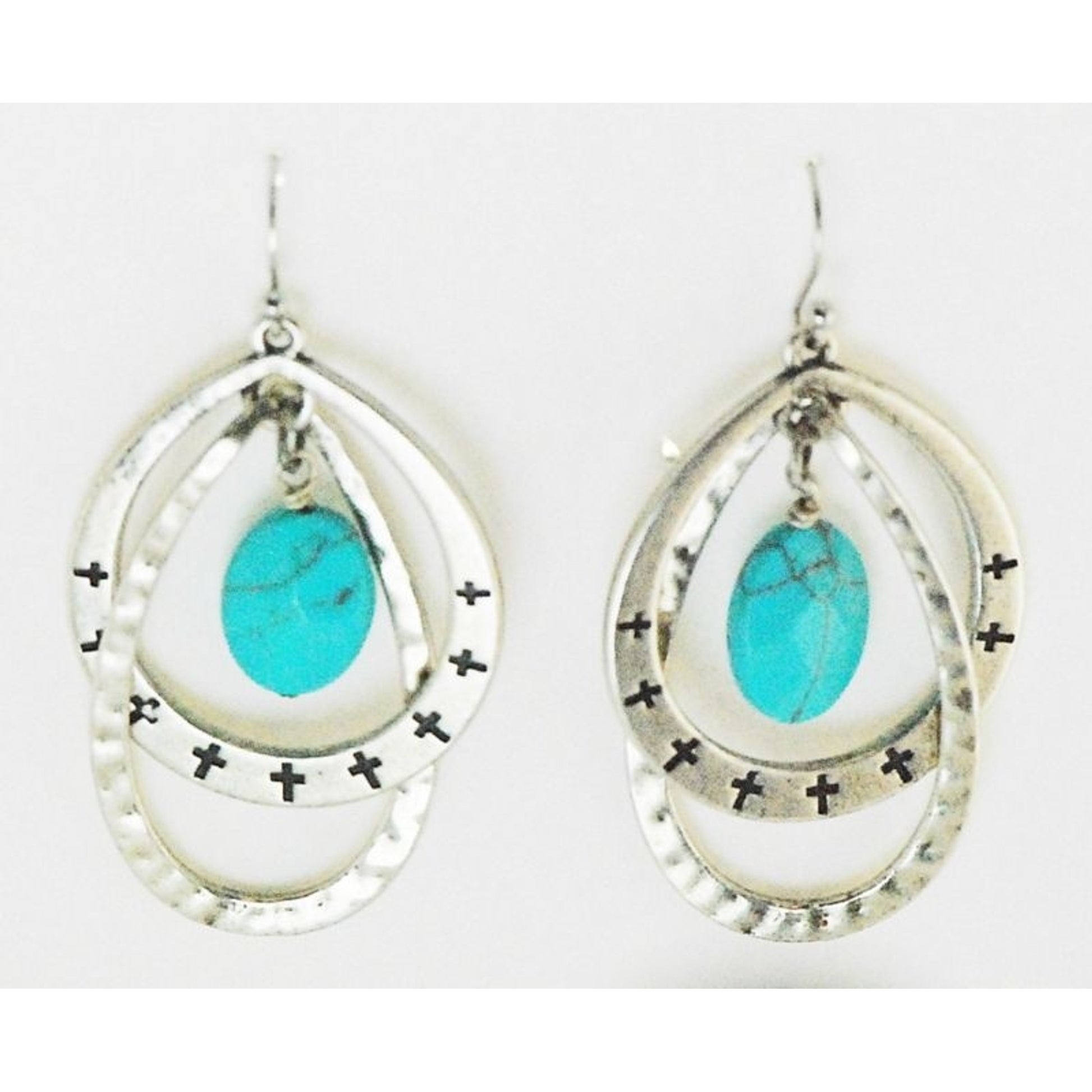 Western Edge Double Hoop Stone/Bead Earrings