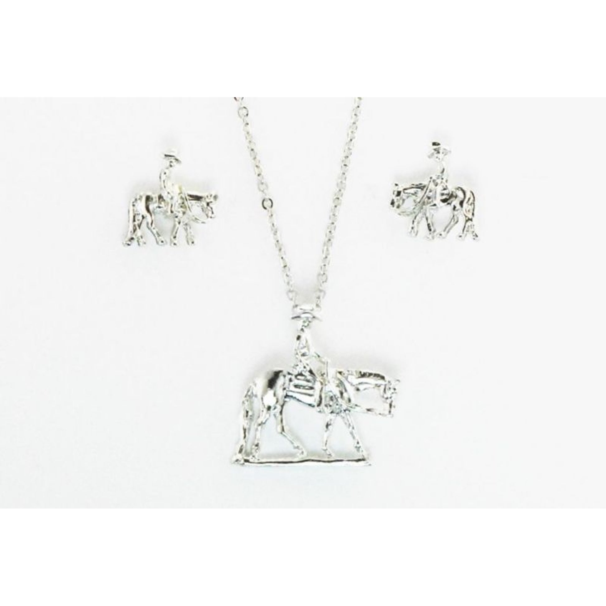 Western Pleasure Earrings/Necklace Set Rhodium
