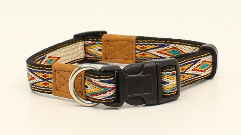 Dbl Barrel 3/4 Woven Ribbon Dog Collar 13-20 Tan
