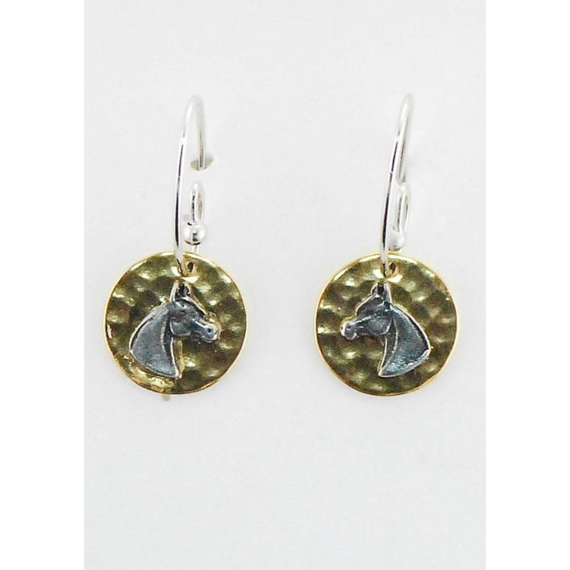 Arabian Horse On Hammered Disc French Wire Earring