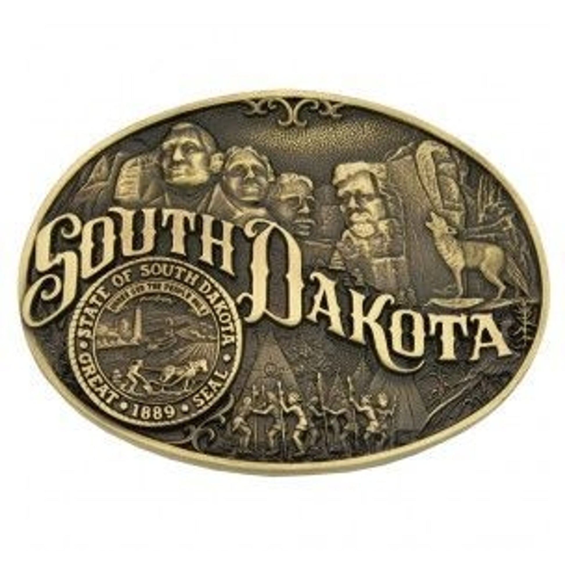 South Dakota State Heritage Buckle 3.625X2.75 Br