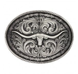 Rope/Barb Wire Longhorn Impressions Buckle Brn