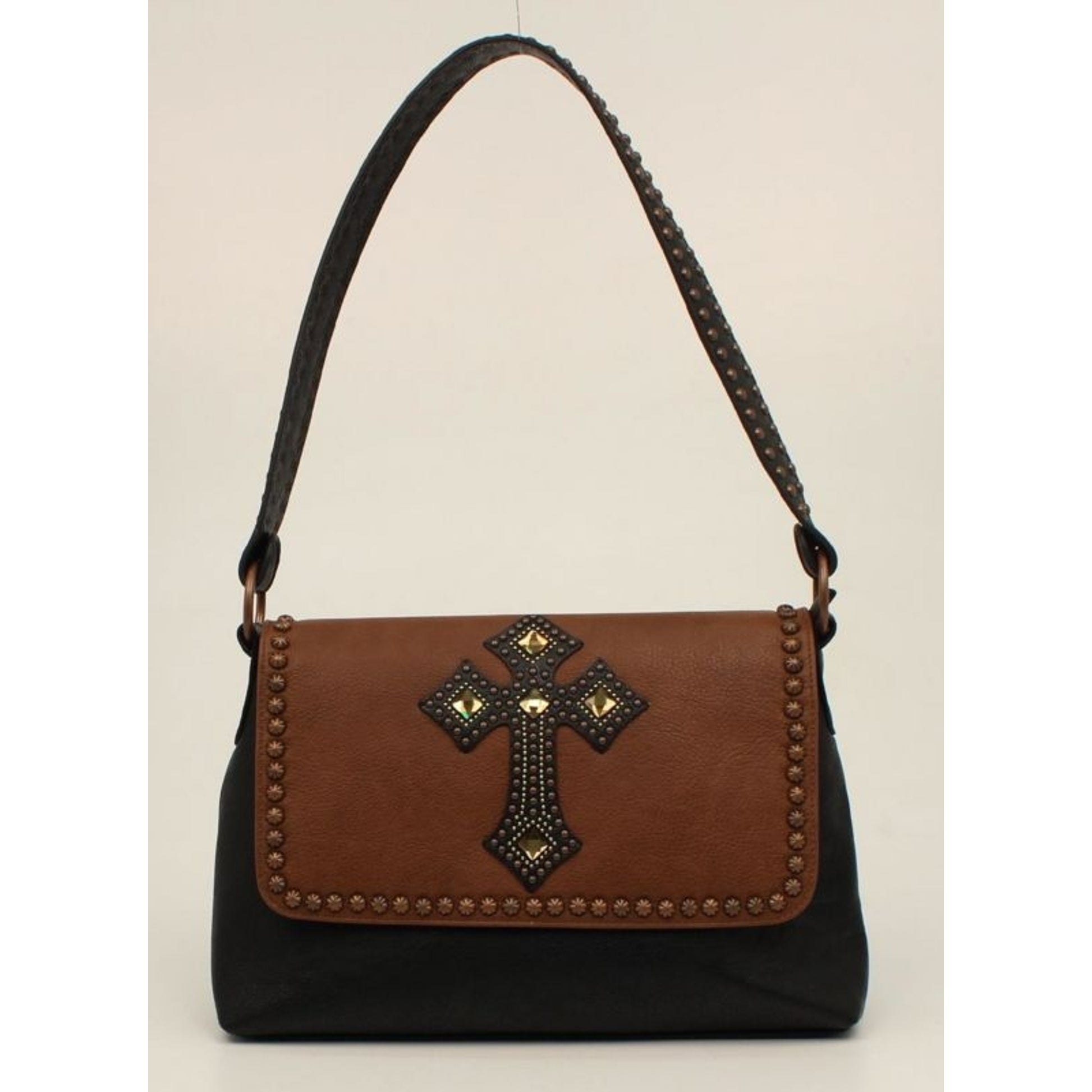 Delilah Flap Over Nailhead/Cross Shoulder Purse
