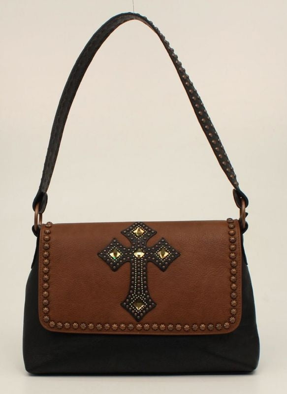 Delilah Flap Over Nailhead/Cross Shoulder Purse
