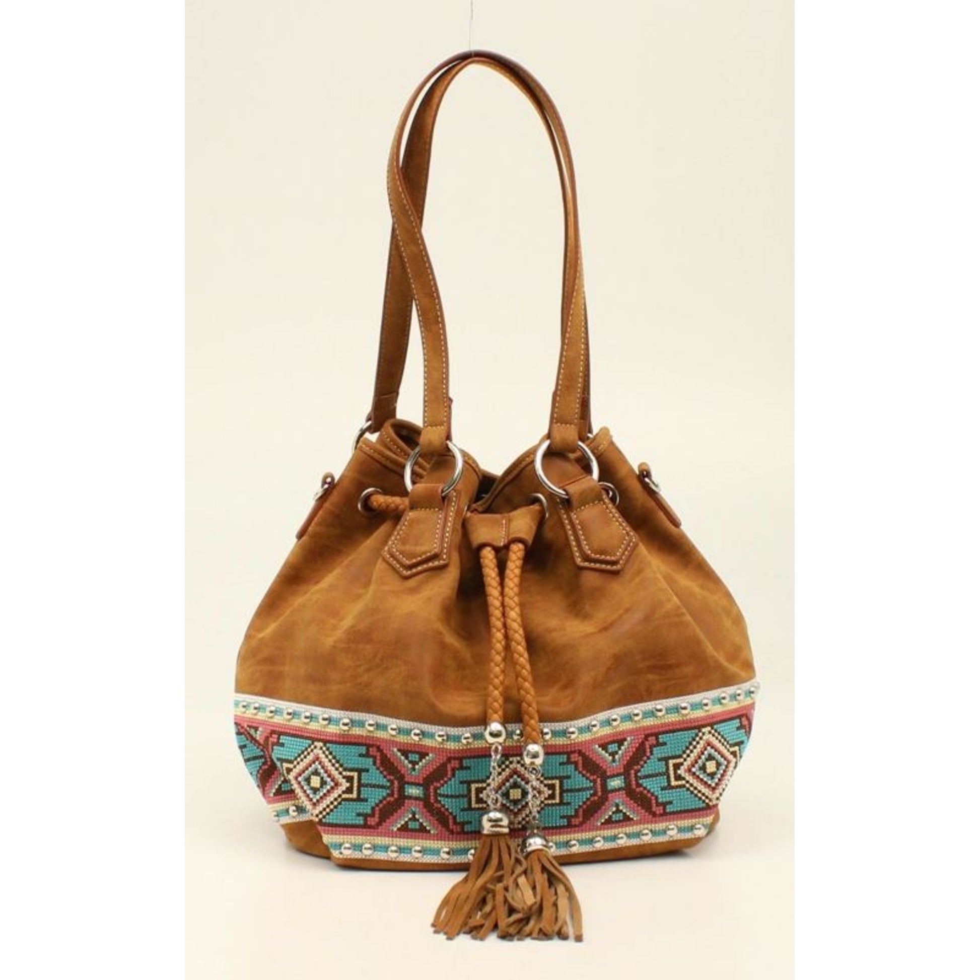 Nocona Shania Aztec Ribbon Cord Fringe Bucket Bag