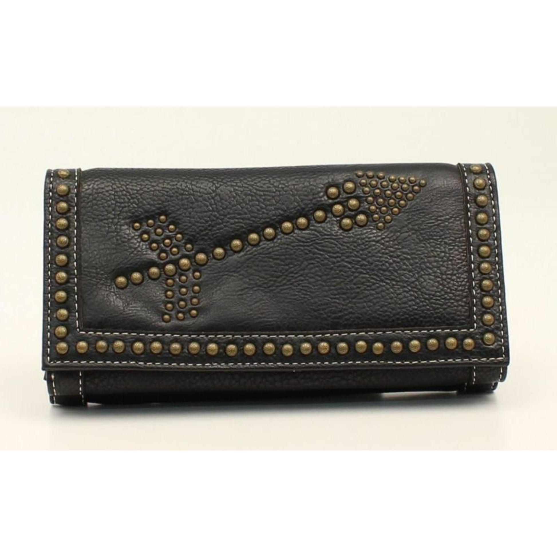Nailhead Arrow Flip Over Zip WalletBk/Wh