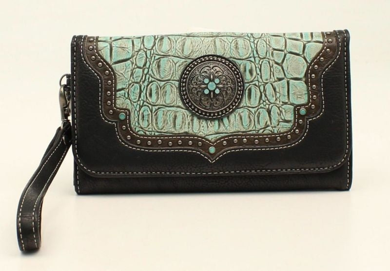 Nocona Desiree Croc/Concho Clutch Turquoise Black