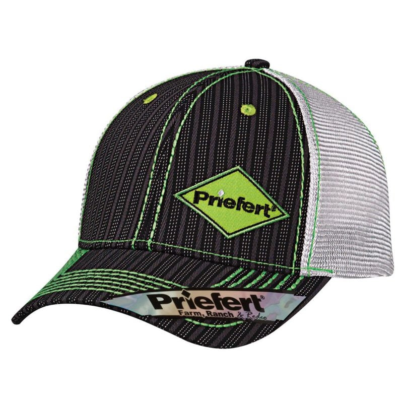 Priefert Mens Offset Logo Pinstripe Cap Black Lime