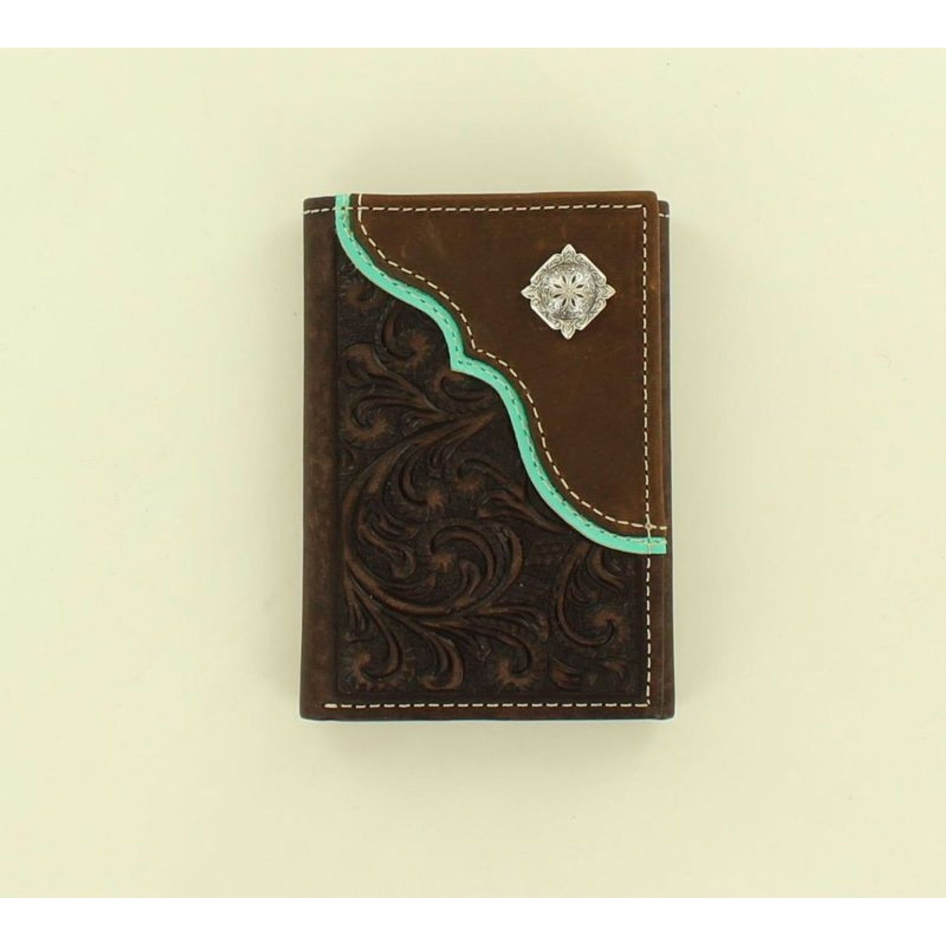 Scroll Embossed Overlay Concho Tri-Fold Wallet