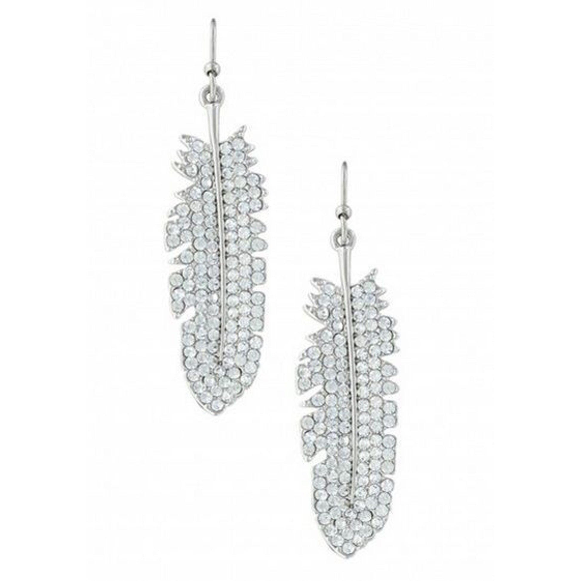 Glittered Feather Cubic Zirconia Earrings