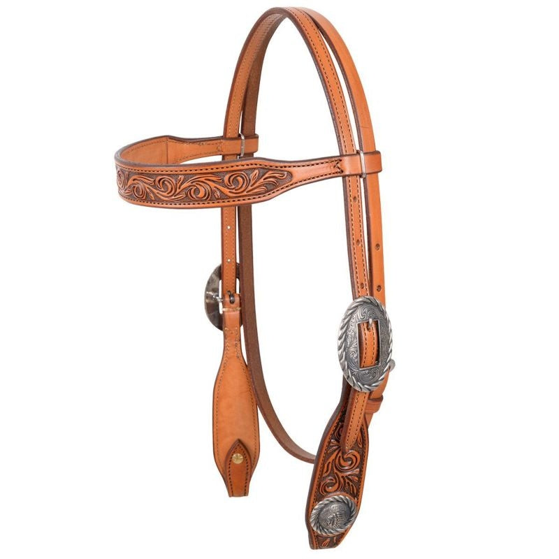 RockinOut IndianHead Concho Browband Headstall Brn