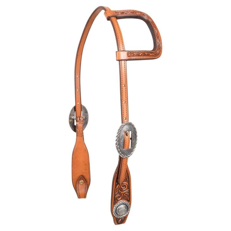 Leather Indian Head Concho Split Ear Headstall Brn
