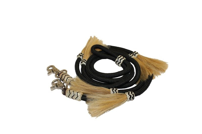 Black Roping Reins With Horse Hair 8 ft. Brn