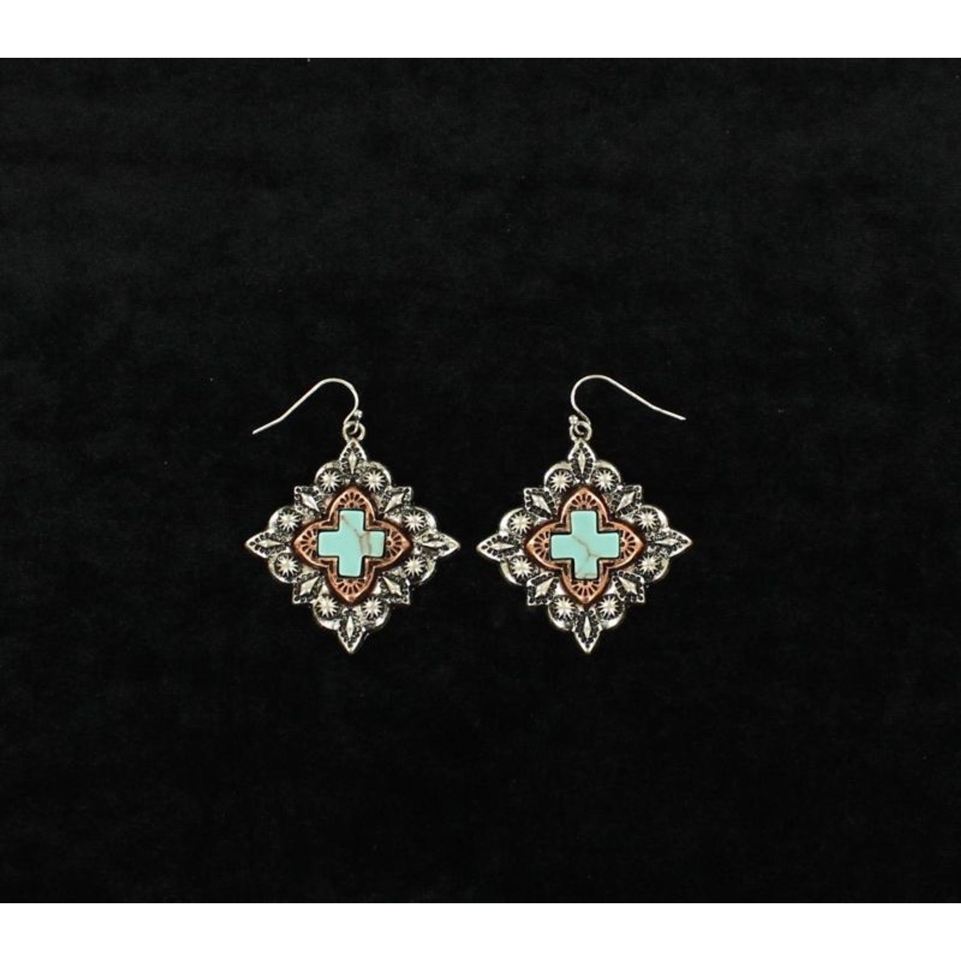 Western Diamond Cross Dangle EarringsBk/Wh
