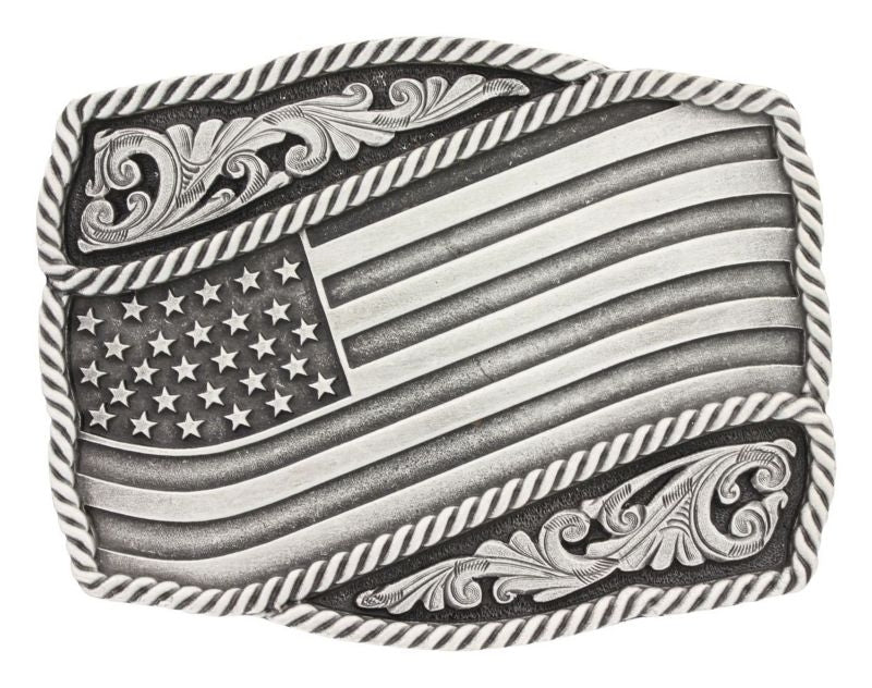 Waving American Flag Attitude Buckle Brn