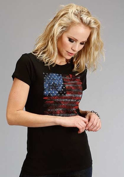 Stetson Ladies Usa Flag Stetson TShirt S Blk
