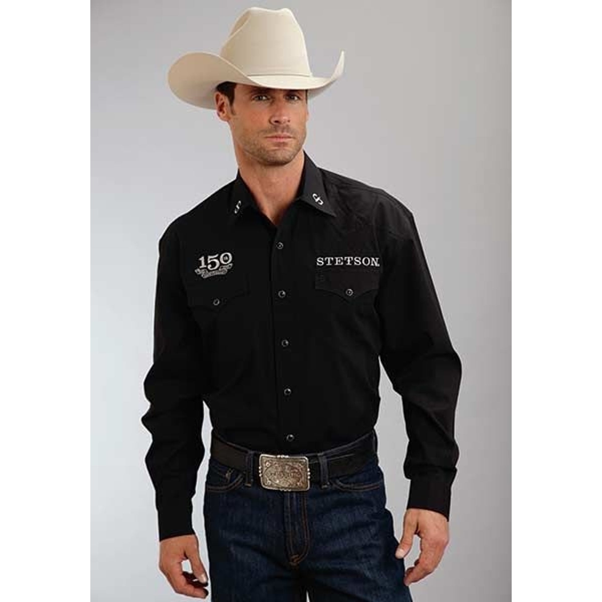 Mens 150Th Anniversay Solid Poplin LS Shirt 2X Blk