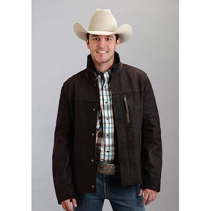 Mens Sueded Smooth Leather Trim Jacket 2XL Brown