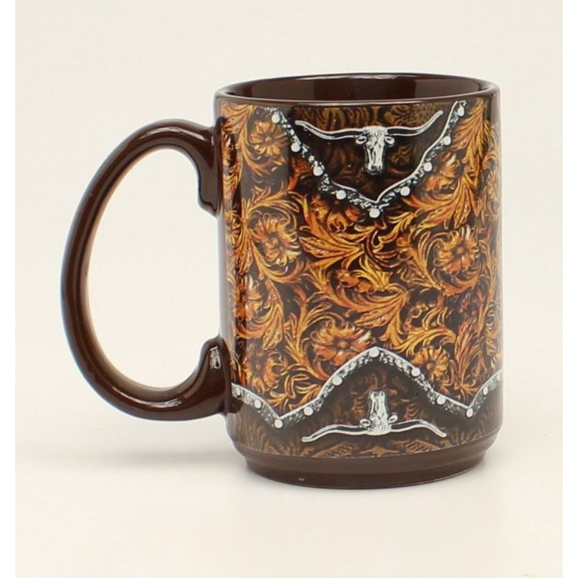 Western Moments Tooled Long Horn MugBrown