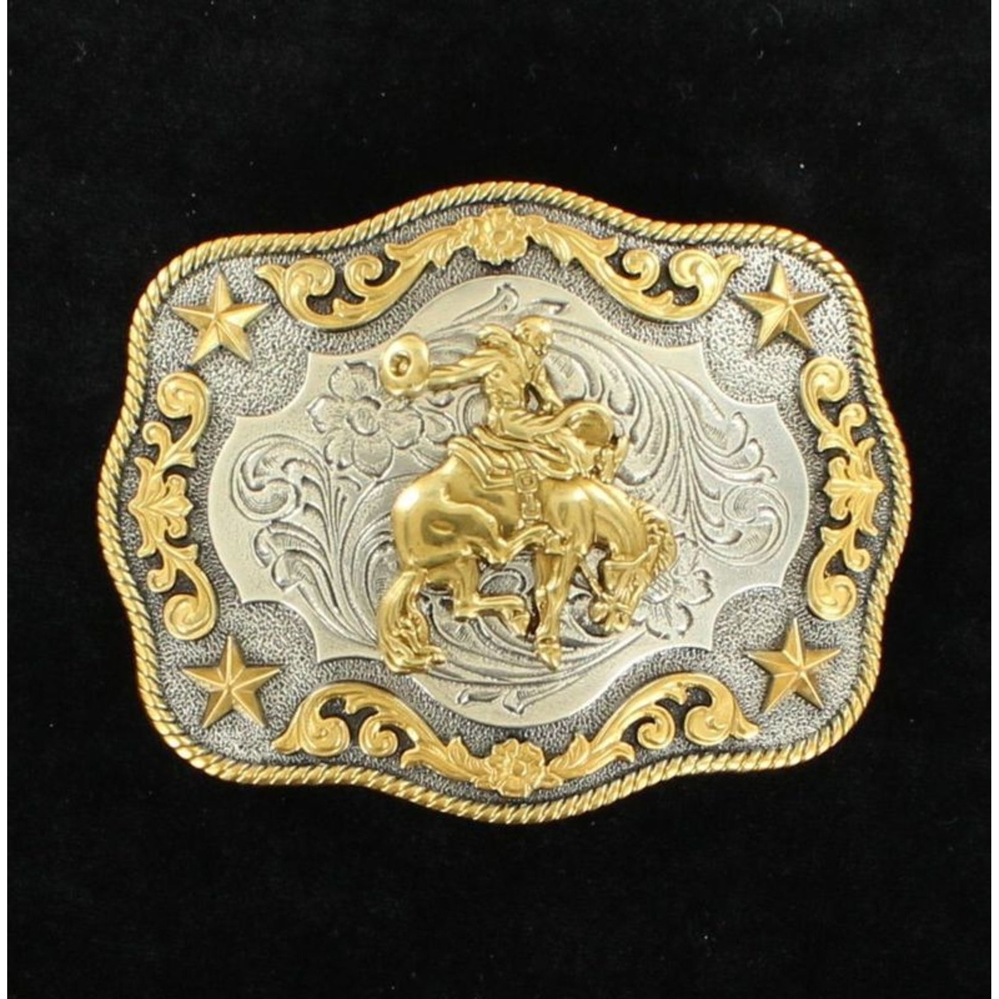 Nocona Mens Rect Rope Saddle Bronc 2 Tone Buckle