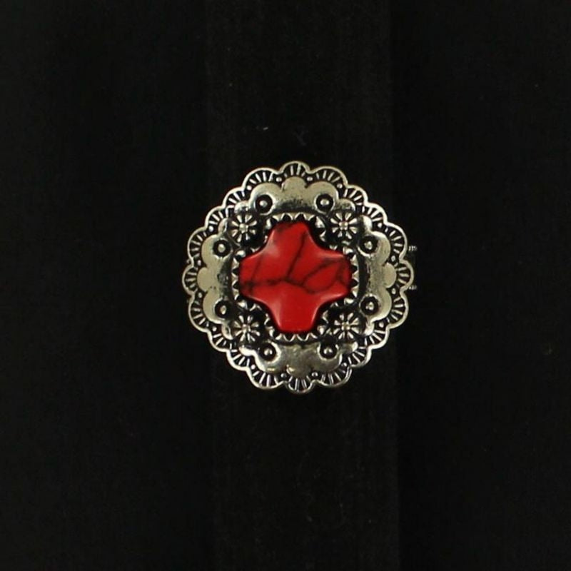 Blazin Roxx Engraved Round Cross RingRed
