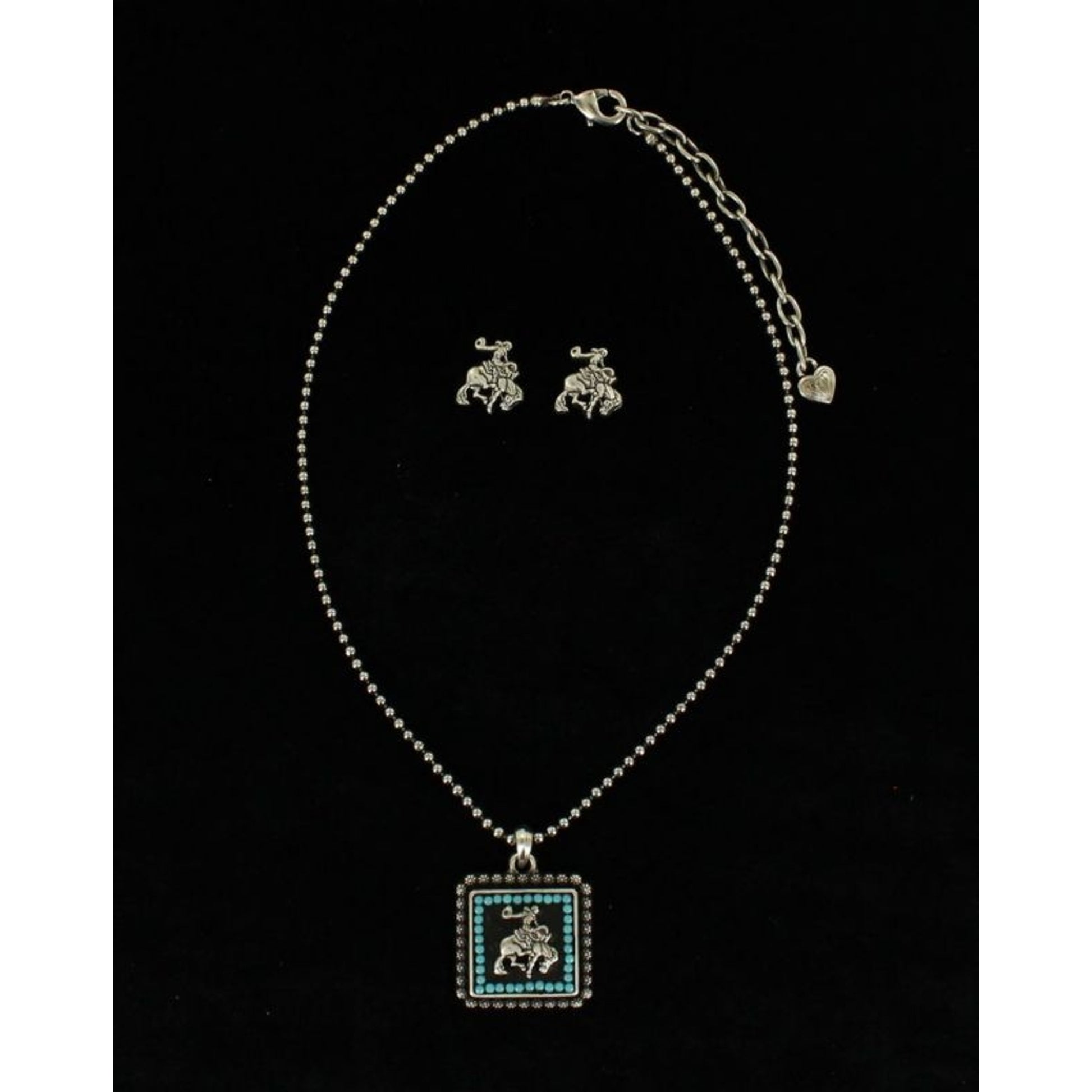 Vintage Saddle Bronc Necklace/Earrings SetBk/Wh