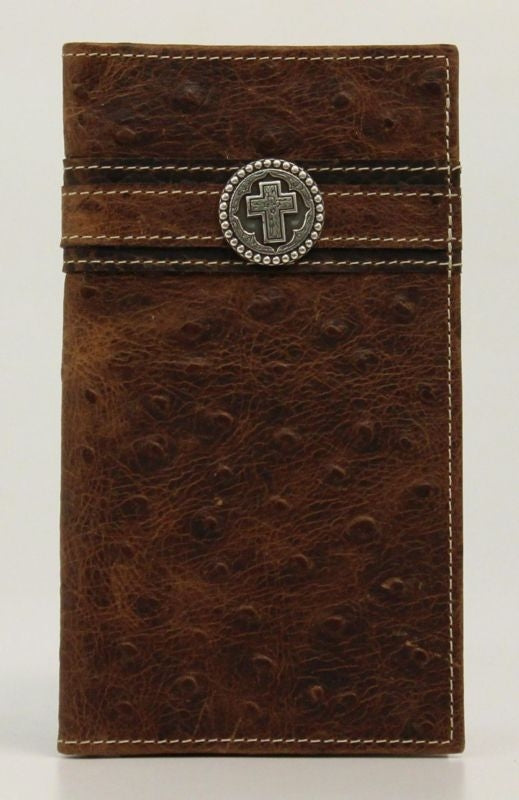 Ostrich Rodeo Small Round Cross Concho WalletBrn