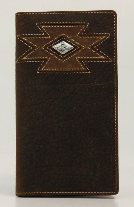 Men Rodeo Stitched Cross Diamond Concho Wallet Brn