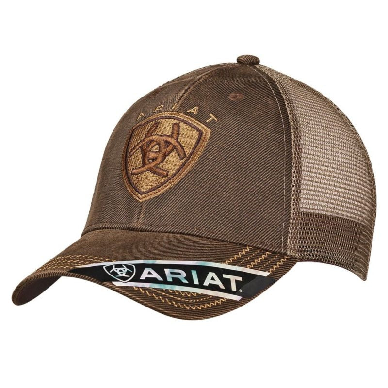 Ariat Mens Velcro Closure Oilskin Mesh Cap Brown