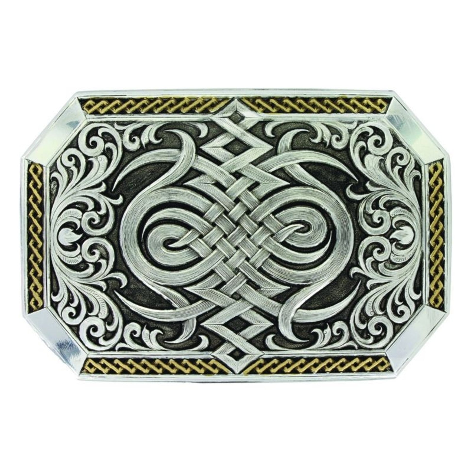 Antiqued Two Tone Western Celtic Knot Buckle Brn