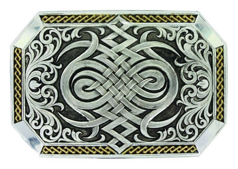 Antiqued Two Tone Western Celtic Knot Buckle Brn
