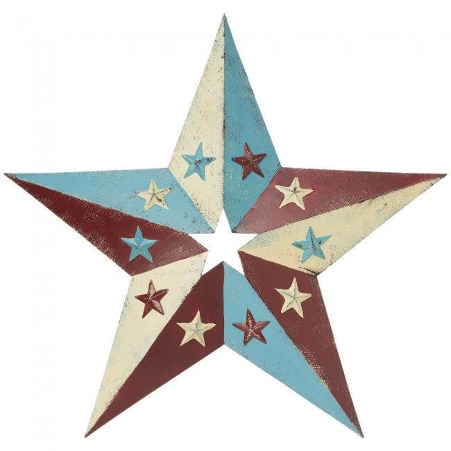 Decorative Star Overlay 18in Red/Tan/Blue