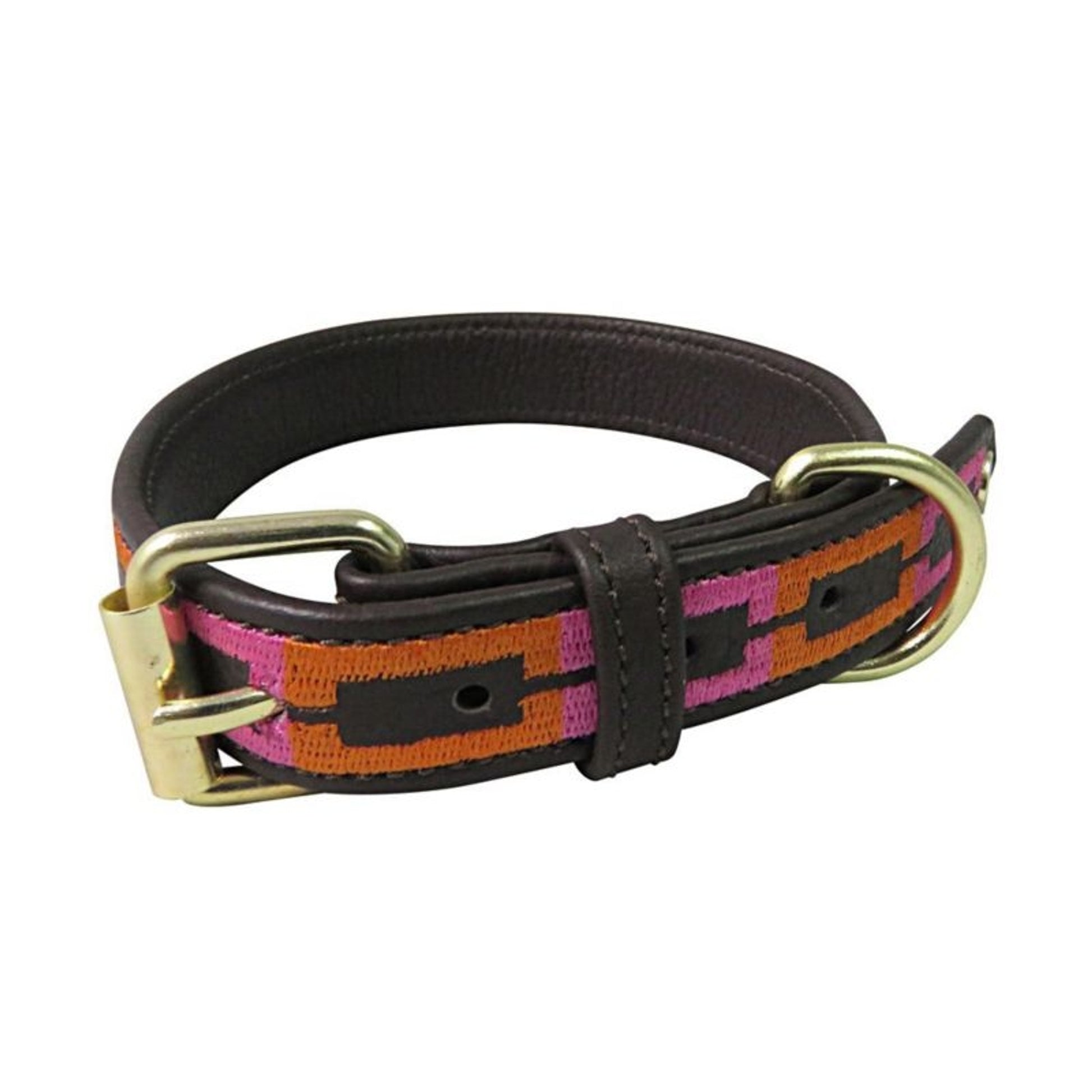 Halo Sam Leather Dog Collar LG Brn/Org/Hpk